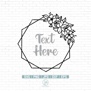 Hexagon frame Svg | Floral Frame SVG | Monogram frame | Floral wreath Svg | Frame clipart | Hand drawn flower wreath svg | Png Dxf Jpg Eps