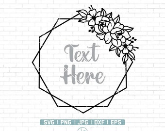 Hexagon frame Svg | Floral Frame SVG | Monogram frame | Floral wreath Svg | Frame clipart | Hand drawn flower wreath svg | Png Dxf Jpg Eps