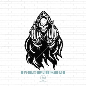 Grim Reaper Middle Finger SVG | Skull Middle Finger Svg | Death Svg | Grim Reaper Svg | Cricut & Silhouette | Printable | Png Dxf Jpg Eps