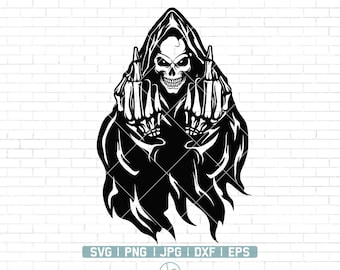 Grim Reaper Middle Finger SVG | Skull Middle Finger Svg | Death Svg | Grim Reaper Svg | Cricut & Silhouette | Printable | Png Dxf Jpg Eps