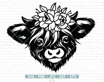 Highland Cow svg | Baby Highland Cow Svg | Cow with Flower Crown SVG | Cow Clipart | Cow Png | Cow with Flowers on Head | Cute Cow svg file