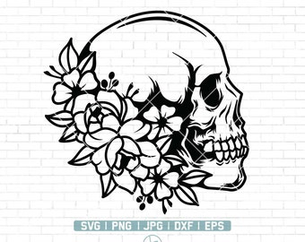 Skull svg file | Flower Skull svg | Skull cut file | Floral Skull svg | halloween | gothic | skull with flowers svg file | witchy svg files