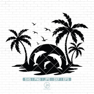 Beach and Dolphin Scene SVG File | Dolphin svg | Beach Life svg | Tropical svg | Beach Svg | Sea Creature svg | Summer svg | Beach Shirt