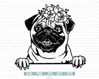 Pug Svg | Pug Clipart | Floral Dog Svg | Floral Animal Svg | Flower Animal Svg | Cute Pug Svg | Dog Shirt | Instant Download | Png Dxf Eps