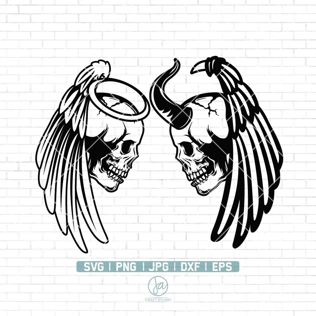 Angel & Devil SVG Skull Svg Saint and Demon Svg Good and Bad Clipart Skeleton SVG Love and Death