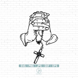 Hands With Rosary SVG | Praying SVG | Christian Religion Prayer | Praying Hands Svg | Praying Clipart | Rosary Cut Files | Png Jpg Dxf Eps