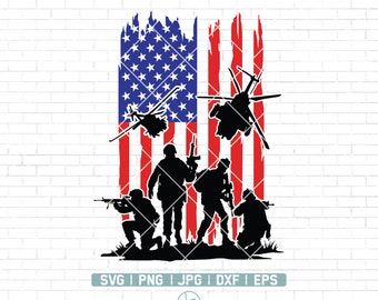 US Soldier SVG File | Military Soldiers with Flag Svg | Veteran Soldier svg | Military svg | US flag svg | Military png | Soldier Cut File