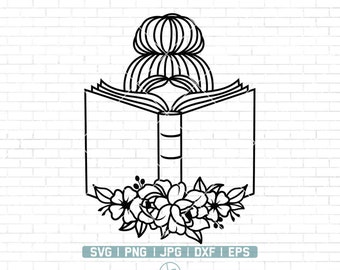 Reading Woman Svg | Floral Book Svg | Book with Flowers Svg | Book Svg | Reading Svg | Reading Girl Svg | Book Lover Svg | Png Dxf Jpg Eps