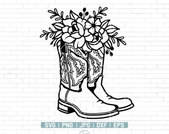 Cowboy boots svg | Boots decorated with flowers | Western boots svg | Western shoes Svg | Cricut & Silhouette | Printable | Png Dxf Jpg Eps