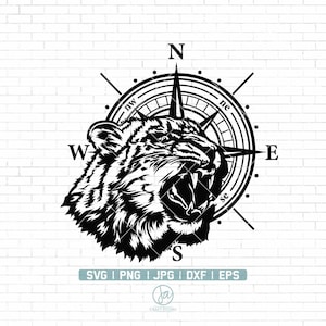 Tiger with Compass Svg | Tiger Face Svg | Tiger Svg | Tiger Look Svg | Tiger clipart | Tiger Svg Files for Cricut | Png Dxf Jpg Eps