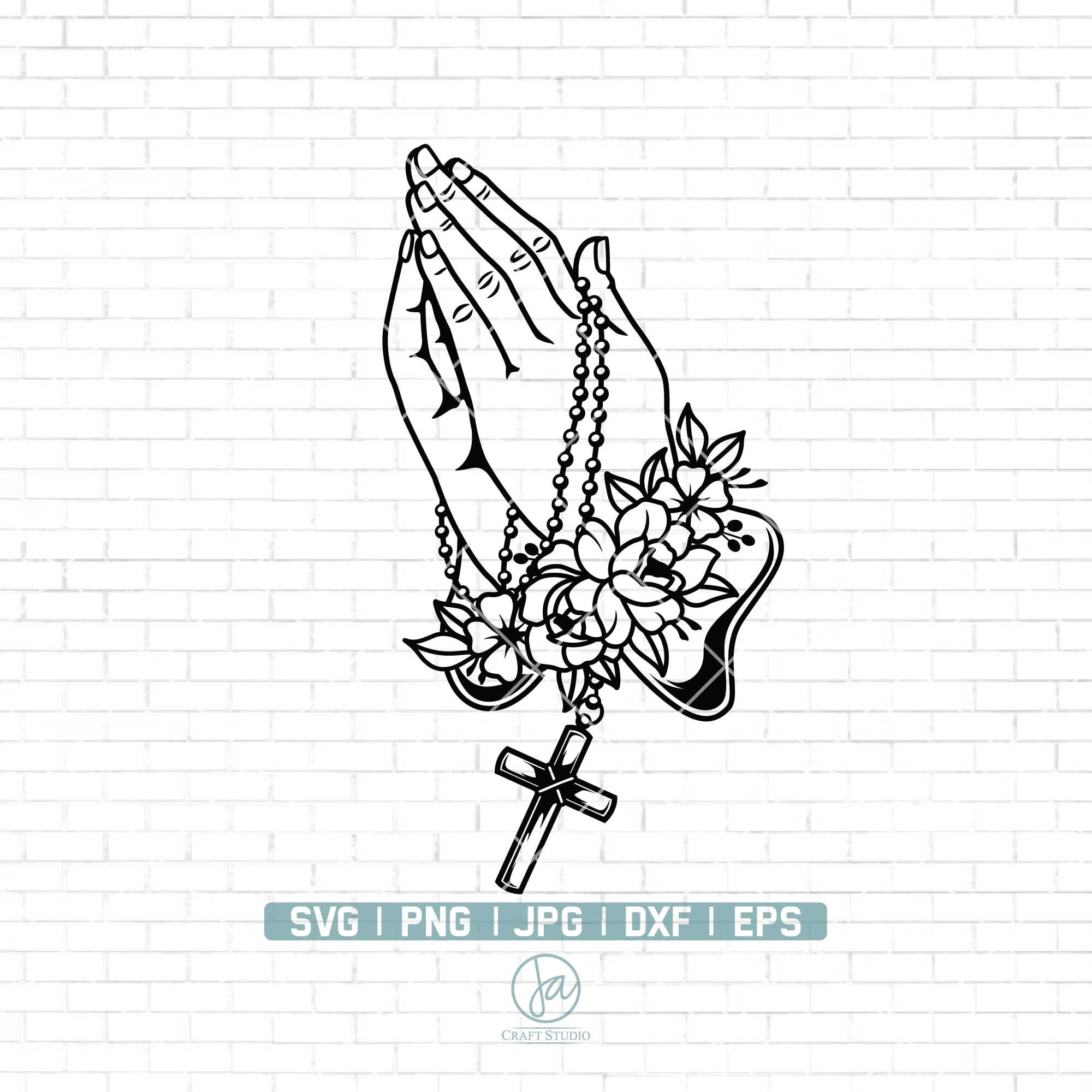Floral Praying Hands With Rosary SVG Christian SVG Floral Etsy