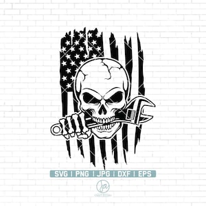 US Mechanic Skull Svg | Mechanic Logo | Skull Mechanic Svg | Patriotic Skull Svg | Skull Mechanic Svg | Wrenches Svg | Png Dxf Jpg Eps