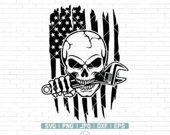 US Mechanic Skull Svg | Mechanic Logo | Skull Mechanic Svg | Patriotic Skull Svg | Skull Mechanic Svg | Wrenches Svg | Png Dxf Jpg Eps