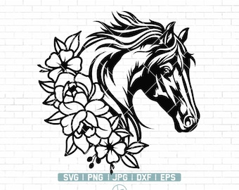 Floral Horse svg | Horse svg | Rustic svg | Animal Silhouette | Farmhouse svg | summer svg | Horse Svg Files for Cricut | Png Dxf Jpg Eps