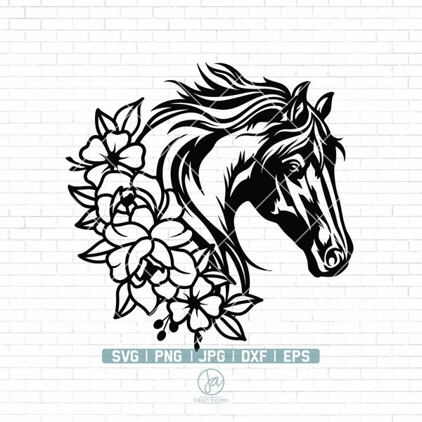 Floral Horse svg | Horse svg | Rustic svg | Animal Silhouette | Farmhouse svg | summer svg | Horse Svg Files for Cricut | Png Dxf Jpg Eps