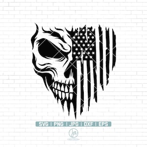 USA skull flag Svg / American Flag Skull Svg / Patriotic Skull Svg / Skull Svg / Tattered distressed Flag / Skull Png / Clipart Png Dxf Eps