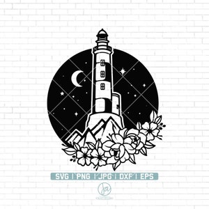 Lighthouse Svg | Floral Lighthouse Svg | Island Lighthouse Svg | Sea Lighthouse Svg | Ocean | Summer | Svg Files for Cricut and Silhouette
