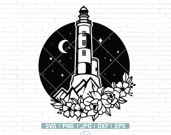 Lighthouse Svg | Floral Lighthouse Svg | Island Lighthouse Svg | Sea Lighthouse Svg | Ocean | Summer | Svg Files for Cricut and Silhouette