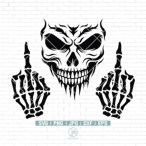 Skull Middle Finger Svg | Skull Clipart | Skull SVG | skeleton SVG | Skull Cut Files For Silhouette | Files for Cricut | Png Dxf Jpg Eps