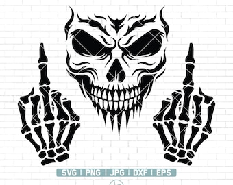 Skull Middle Finger Svg | Skull Clipart | Skull SVG | skeleton SVG | Skull Cut Files For Silhouette | Files for Cricut | Png Dxf Jpg Eps