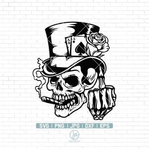 Skull Gambler Svg / Royal Flush Svg / Poker Svg / Playing Card Svg / Card Clipart / Gambling Decals T-shirt / Download istantaneo / png dxf eps