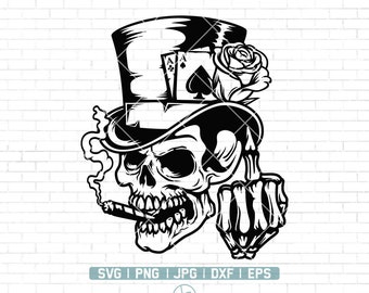 Skull Gambler Svg / Royal Flush Svg / Poker Svg / Playing Card Svg / Card Clipart / Gambling Decals T-shirt / Descarga instantánea / Png Dxf Eps