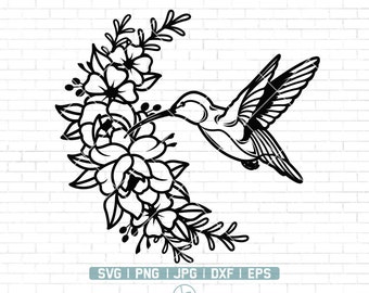 Hummingbird Svg | Hummingbird Floral Wreath Svg | Flower Humming Bird svg | Bird Svg | Bird Silhouette | Cricut & Silhouette | Png Dxf Eps