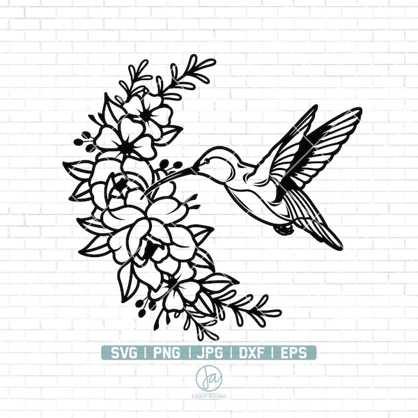 Hummingbird Svg | Hummingbird Floral Wreath Svg | Flower Humming Bird svg | Bird Svg | Bird Silhouette | Cricut & Silhouette | Png Dxf Eps