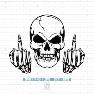 Skull Middle Finger Svg | Skull SVG | Skull Clipart | skeleton SVG | Skull Cut Files For Silhouette | Files for Cricut | Png Dxf Jpg Eps