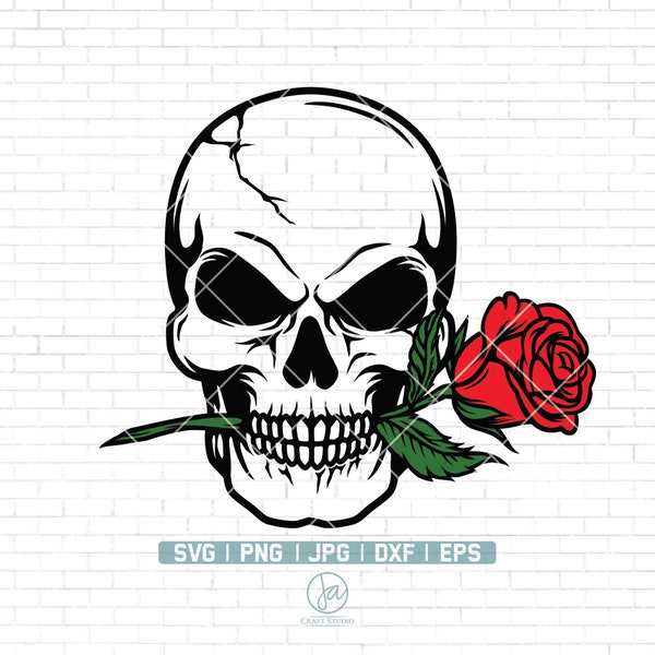Skull Rose SVG | Skull Biting Rose SVG | Skull T-shirt | Rose Svg | Skull Svg | Rose Skull Svg | Cricut & Silhouette Printable | Png Dxf Eps