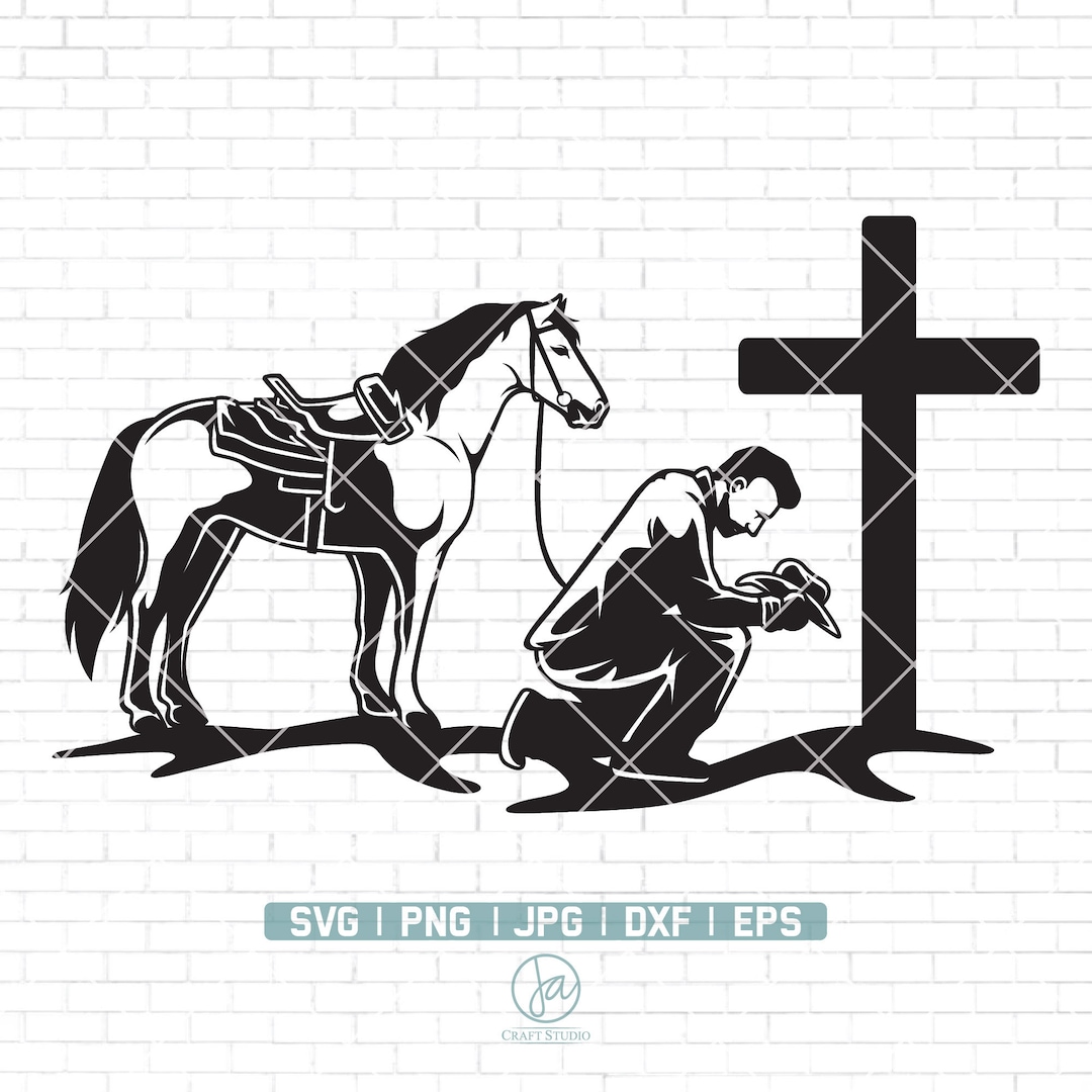 Cowboy Kneeling at Cross Svg Kneeling Svg Kneeling Praying Kneeling