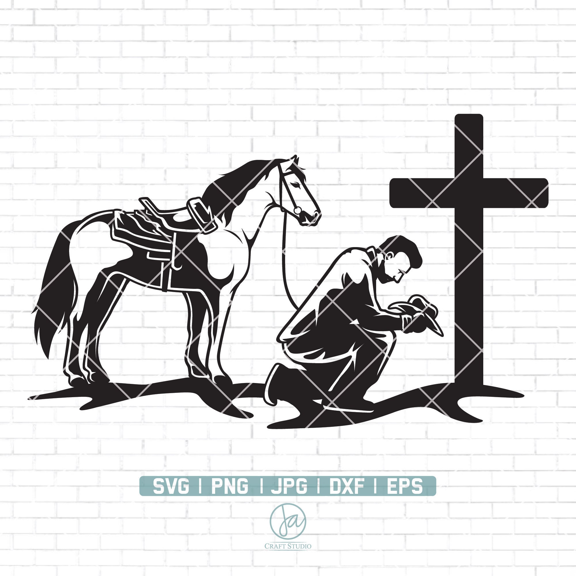 Cowboy Kneeling at Cross Svg Kneeling Svg Kneeling Praying Etsy Finland