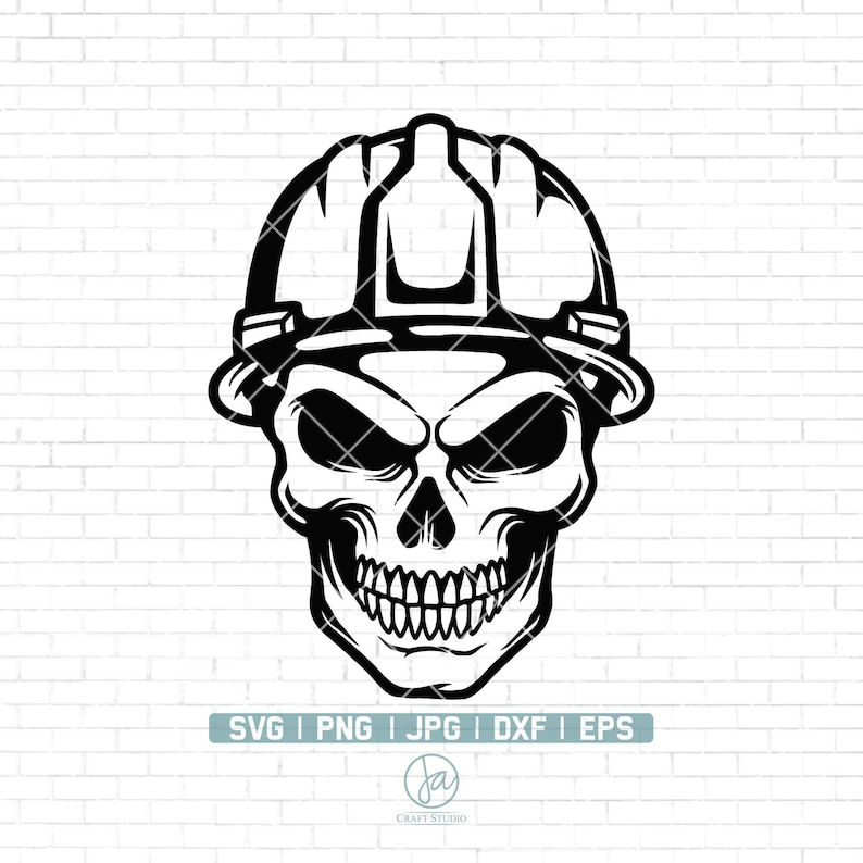 Dödskalle med hjälm SVG | Bygg Svg | Ingenjör SVG | Bygg T-shirt | Cricut & Silhouette | Utskrivbar | Vektor | Png Dxf Jpg Eps bild 1