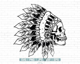 インディアン スカル SVG | ネイティブ アメリカン スカル SVG