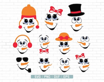 Snowman Face SVG | Snowman Svg Bundle | Snowman Svg | Christmas Svg | Snowman girl with bow | Eyelashes svg | Clipart | Silhouette Cut Files