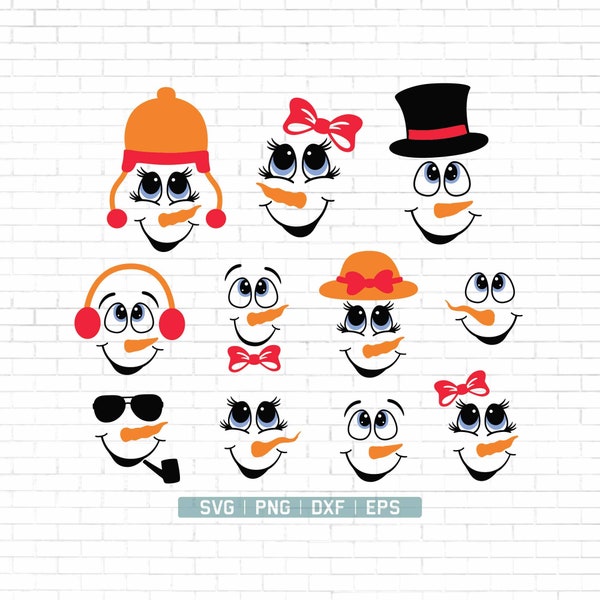 Snowman Face SVG | Snowman Svg Bundle | Snowman Svg | Christmas Svg | Snowman girl with bow | Eyelashes svg | Clipart | Silhouette Cut Files