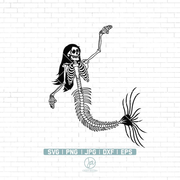 Mermaid Skeleton SVG | Gothic Mermaid SVG | Sea Monster SVG | Mermaid Svg | Skeleton | Cricut & Silhouette | Png Dxf Jpg Eps