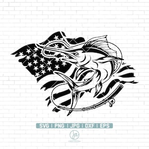 US Marlin Fishing Svg | Fishing Svg | Marlin Fish Svg | Marlin Clipart | Marlin Cricut | Marlin Svg | Fish Svg | Fish Hook Svg | Png Dxf Eps