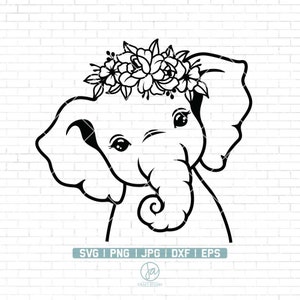 Elefante Floral Svg | Elefante fofo SVG | Flores Elefante svg | Animal floral svg | Arquivo Svg de elefante floral para Cricut | Png Dxf Jpg Eps
