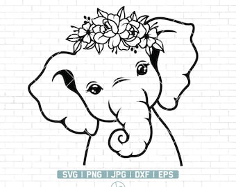 Bloemen Olifant Svg | Schattige Olifant Svg | Bloemen Olifant svg | Bloemendier svg | Floral Elephant Svg File voor Cricut | Png Dxf Jpg Eps