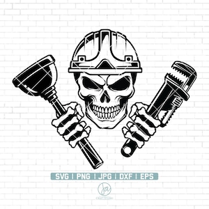 Plumber Skull Svg File | Plumber Svg | Pipefitter Skull Svg | Plumber Shirt | Plumber repair svg | Skull Svg | Plumber Clipart | Dxf Png Eps
