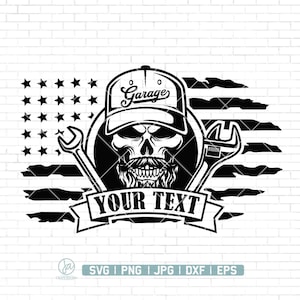 US Skull Mechanic Svg Png • Wrenches Svg • Tools Svg • Repair Svg • Skull Svg • Bearded Skull Svg • Digital Download • Instant Download