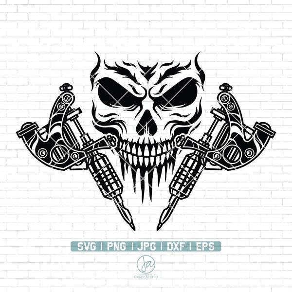 Machine à tatouer croisée Svg | Skull Tattoo Machine Svg | | d’encre de pistolet à tatouage Tatouage Svg | Fichiers Svg pour cricut et | SIlhouette Png Jpg Dxf Eps