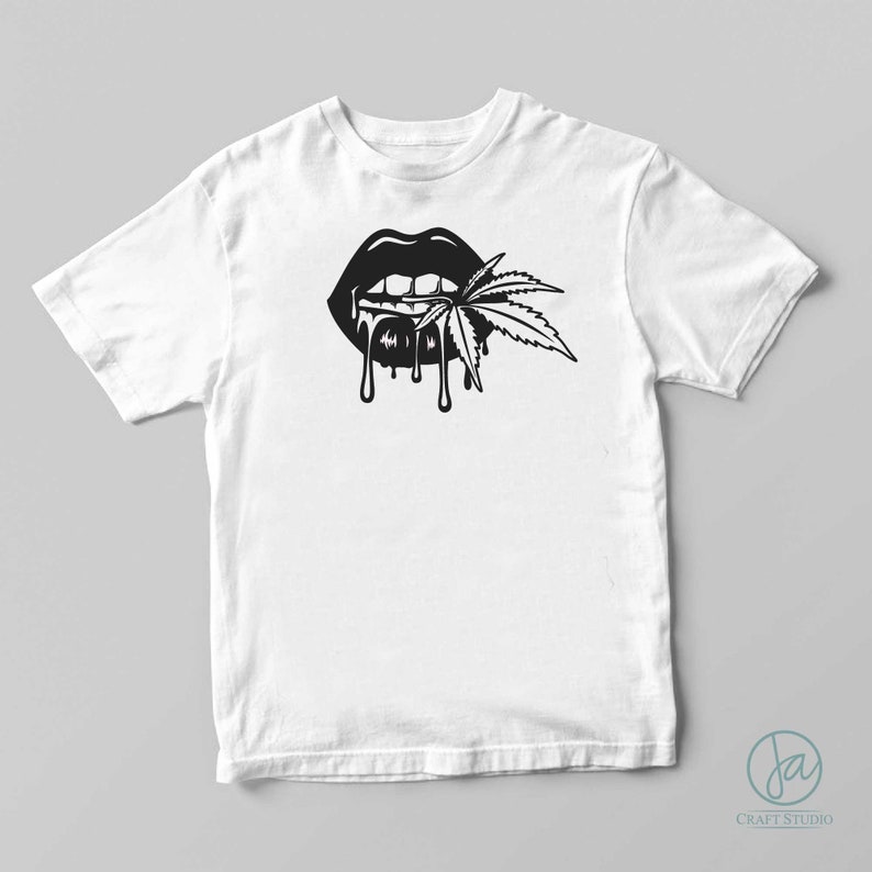 Lips Bitting Weed Leaf Svg Dripping Lips With Marijuana Svg | Etsy