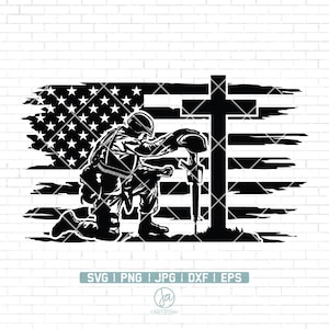 US Soldier Kneeling Praying at Memorial Cross Svg | Fallen Soldier Svg | Kneeling at Memorial Svg | Soldier Kneeling Praying | Cut Files