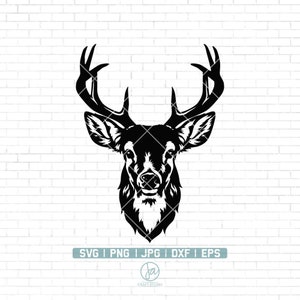 Cerf Svg | Deer Head Svg | Deer Hunting Svg | Chasse aux fichiers SVG | Animaux Svg | Silhouette de cerf | Clipart de cerf | | du cerf vecteur Png Dxf Eps