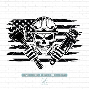 US Plumber Skull Svg | Plumber Svg | Pipefitter Skull Svg | Plumber Shirt | Plumber repair svg | Skull Svg | Plumber Clipart | Dxf Png Eps