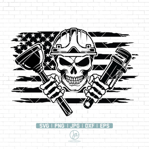 US Plumber Skull Svg | Plumber Svg | Pipefitter Skull Svg | Plumber Shirt | Plumber repair svg | Skull Svg | Plumber Clipart | Dxf Png Eps