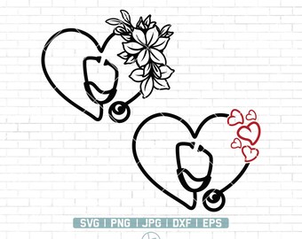 Nurse Stethoscope Heart Svg | Valentine's Day Stethoscope SVG | Heart Nurse svg | Valentine's Day svg | Floral Stethoscope Svg | Png Dxf Eps