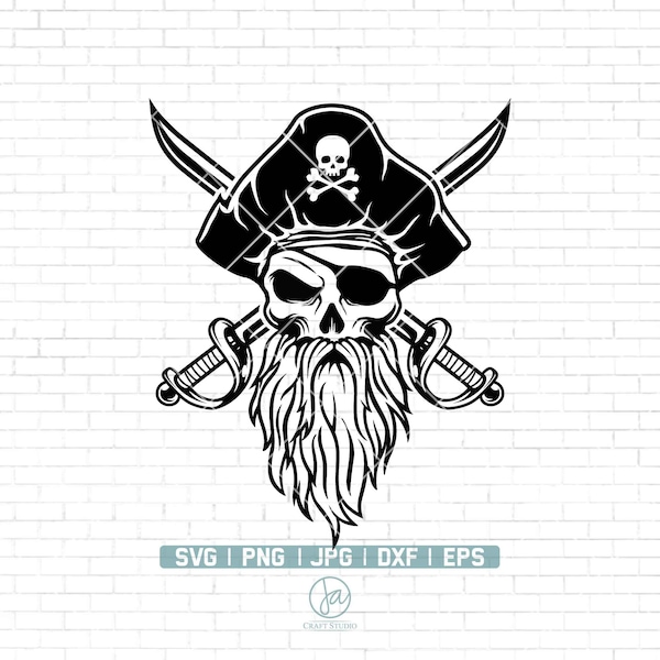 Pirate Skull Svg | Pirate Clipart | Pirate SVG | Skull Svg | Pirate Cut Files For Silhouette | Pirate Vector | Clipart | Png Dxf Jpg Eps